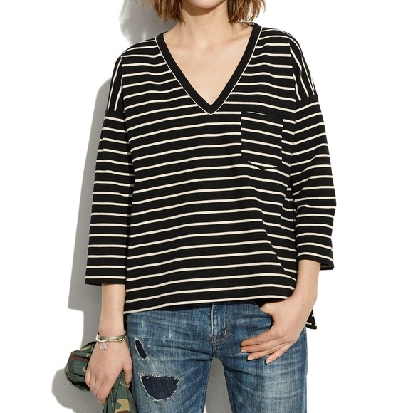 🐞 Madewell Side ZIP Slub Ponte Striped Top - Picture 1 of 7